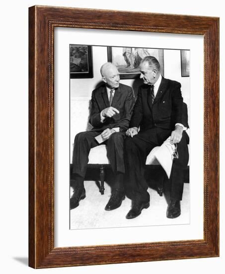 Former President Dwight Eisenhower with President Lyndon Johnson at the White House-null-Framed Photo