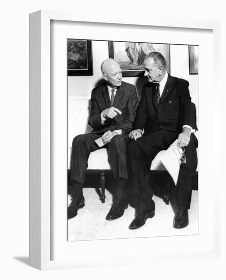 Former President Dwight Eisenhower with President Lyndon Johnson at the White House-null-Framed Photo