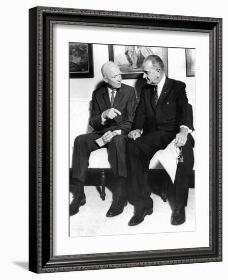 Former President Dwight Eisenhower with President Lyndon Johnson at the White House-null-Framed Photo