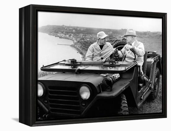 Former President Eisenhower with Walter Cronkite Above Normandy's Beaches-null-Framed Stretched Canvas