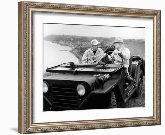 Former President Eisenhower with Walter Cronkite Above Normandy's Beaches-null-Framed Photo