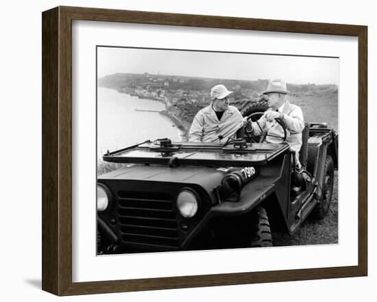 Former President Eisenhower with Walter Cronkite Above Normandy's Beaches-null-Framed Photo