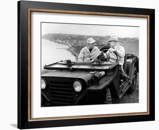 Former President Eisenhower with Walter Cronkite Above Normandy's Beaches-null-Framed Photo