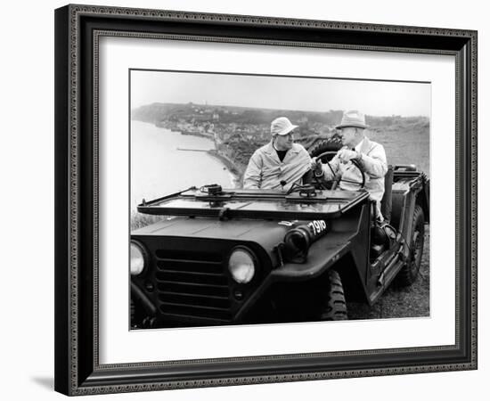 Former President Eisenhower with Walter Cronkite Above Normandy's Beaches-null-Framed Photo