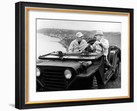 Former President Eisenhower with Walter Cronkite Above Normandy's Beaches-null-Framed Photo
