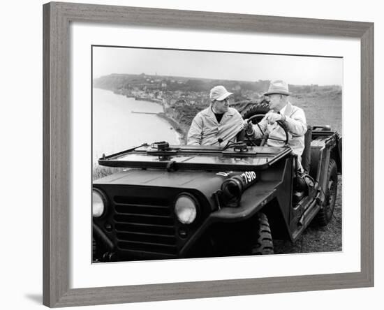 Former President Eisenhower with Walter Cronkite Above Normandy's Beaches-null-Framed Photo