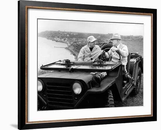 Former President Eisenhower with Walter Cronkite Above Normandy's Beaches-null-Framed Photo