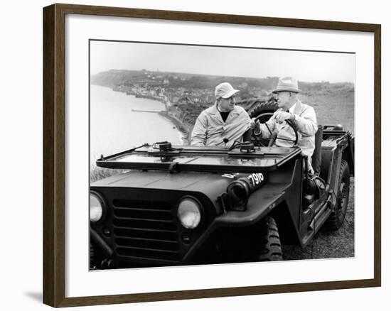 Former President Eisenhower with Walter Cronkite Above Normandy's Beaches-null-Framed Photo