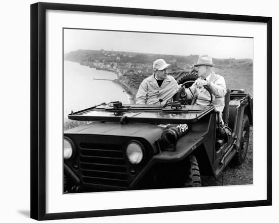 Former President Eisenhower with Walter Cronkite Above Normandy's Beaches-null-Framed Photo