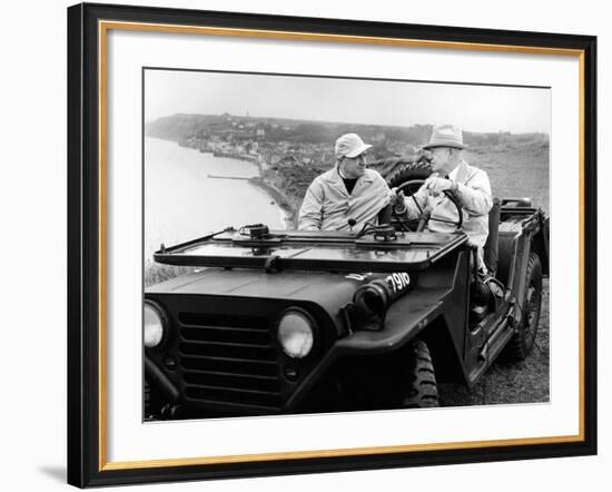 Former President Eisenhower with Walter Cronkite Above Normandy's Beaches-null-Framed Photo