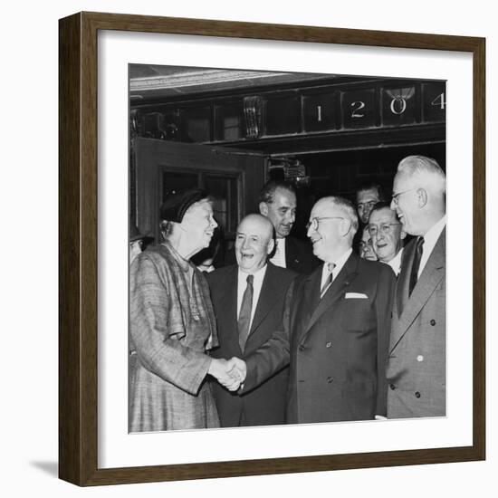 Former President Harry Truman and Eleanor Roosevelt Prior to Truman Library Cornerstone Ceremony-null-Framed Photo