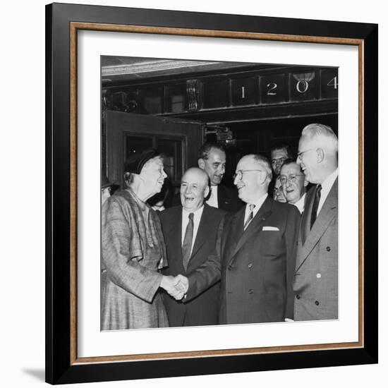 Former President Harry Truman and Eleanor Roosevelt Prior to Truman Library Cornerstone Ceremony-null-Framed Photo