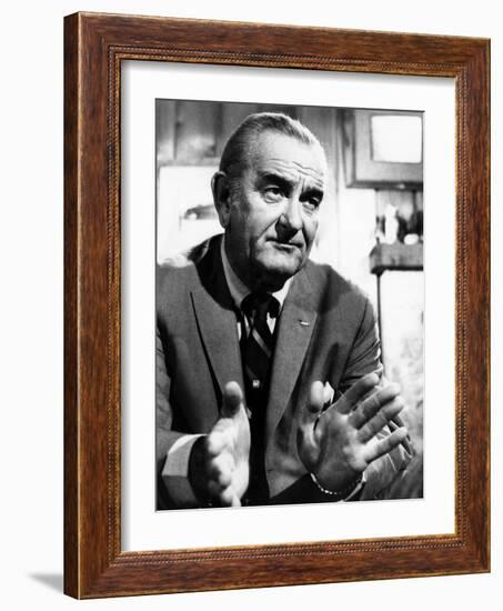 Former President Lyndon Johnson During an Interview Walter Cronkite-null-Framed Photo