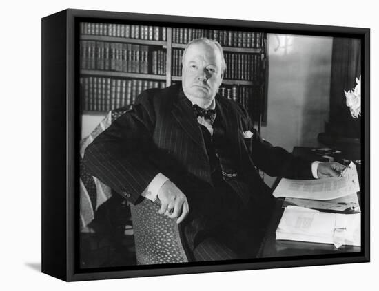 Former Prime Minister Prime Winston Churchill, at His Desk in Werterham, Kent-null-Framed Stretched Canvas
