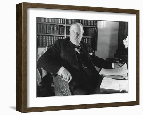 Former Prime Minister Prime Winston Churchill, at His Desk in Werterham, Kent-null-Framed Photo
