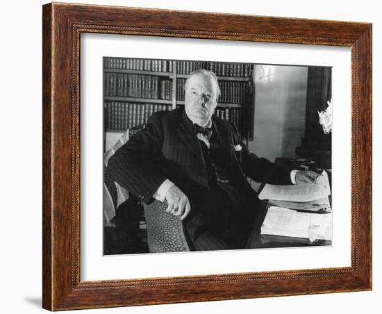 Former Prime Minister Prime Winston Churchill, at His Desk in Werterham, Kent-null-Framed Photo