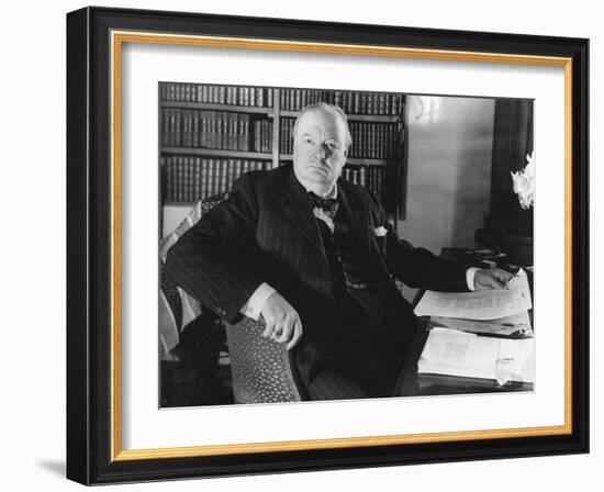 Former Prime Minister Prime Winston Churchill, at His Desk in Werterham, Kent-null-Framed Photo