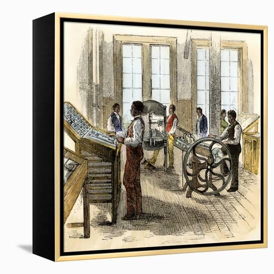 Former Slaves Learning Printing at Hampton Institute in Virginia, 1870s-null-Framed Premier Image Canvas