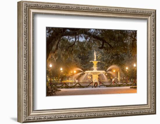 Forsyth Square and fountain with Christmas decorations, Savannah, Georgia.-Richard T Nowitz-Framed Photographic Print