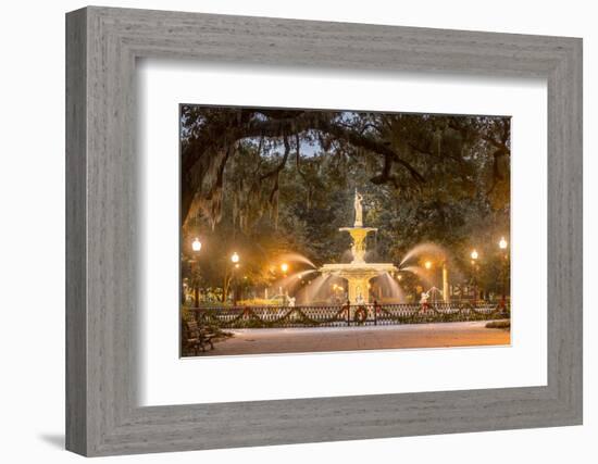 Forsyth Square and fountain with Christmas decorations, Savannah, Georgia.-Richard T Nowitz-Framed Photographic Print