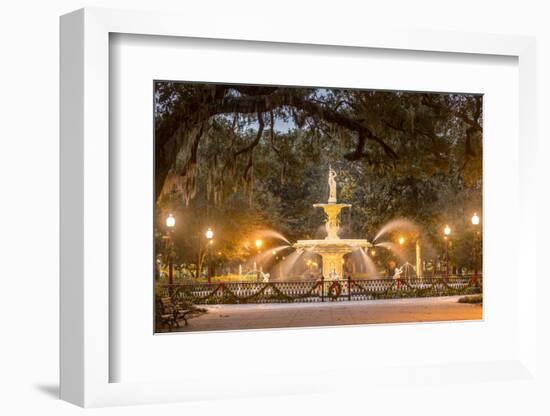 Forsyth Square and fountain with Christmas decorations, Savannah, Georgia.-Richard T Nowitz-Framed Photographic Print