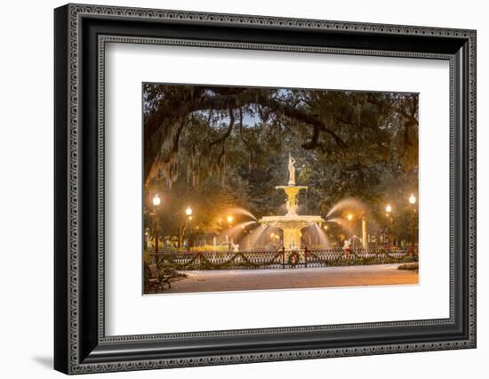 Forsyth Square and fountain with Christmas decorations, Savannah, Georgia.-Richard T Nowitz-Framed Photographic Print