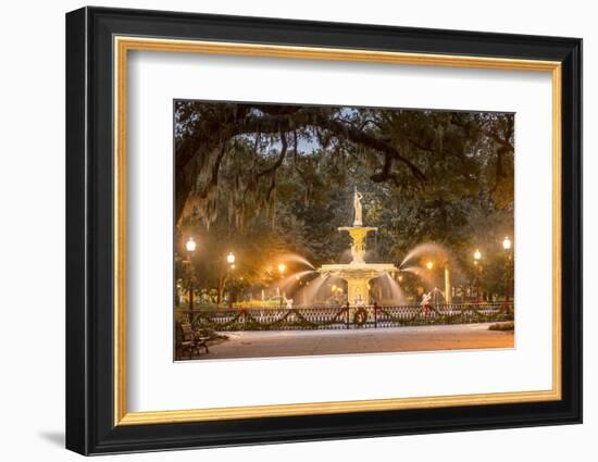 Forsyth Square and fountain with Christmas decorations, Savannah, Georgia.-Richard T Nowitz-Framed Photographic Print