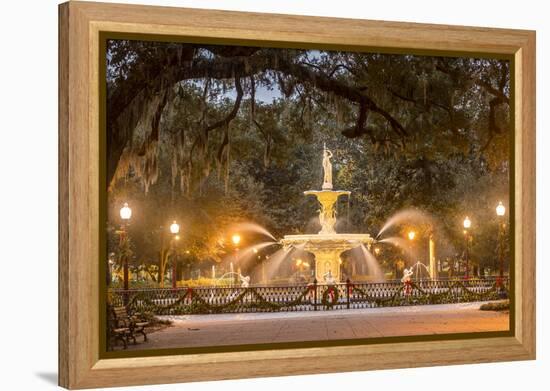 Forsyth Square and fountain with Christmas decorations, Savannah, Georgia.-Richard T Nowitz-Framed Premier Image Canvas