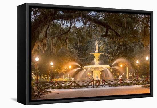 Forsyth Square and fountain with Christmas decorations, Savannah, Georgia.-Richard T Nowitz-Framed Premier Image Canvas