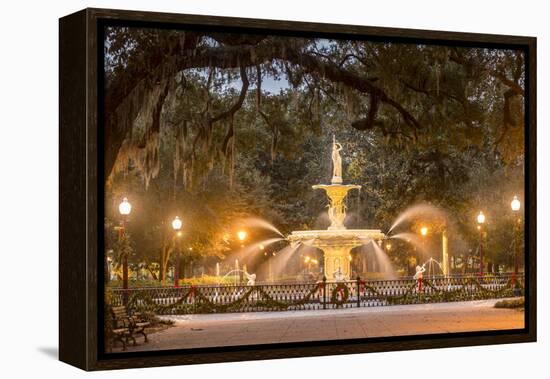 Forsyth Square and fountain with Christmas decorations, Savannah, Georgia.-Richard T Nowitz-Framed Premier Image Canvas