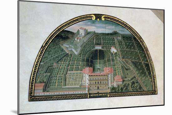 Fort Belvedere and the Pitti Palace from a Series of Lunettes Depicting Views of the Medici Villas-Giusto Utens-Mounted Giclee Print