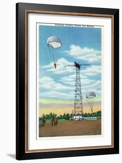 Fort Benning, Georgia, View of Paratroop Training Towers, Parachutes-Lantern Press-Framed Art Print