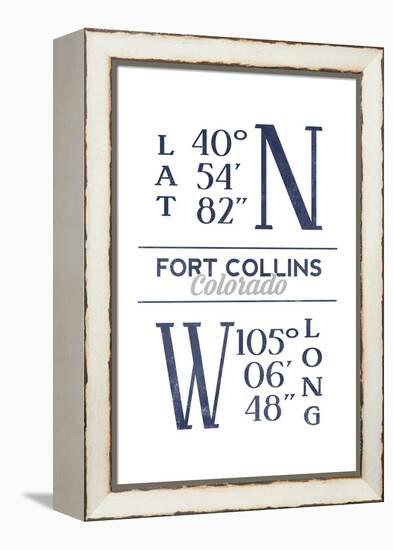 Fort Collins, Colorado - Latitude and Longitude (Blue)-Lantern Press-Framed Stretched Canvas