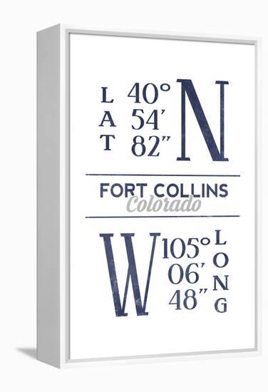 Fort Collins, Colorado - Latitude and Longitude (Blue)-Lantern Press-Framed Stretched Canvas