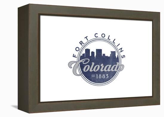 Fort Collins, Colorado - Skyline Seal (Blue)-Lantern Press-Framed Stretched Canvas