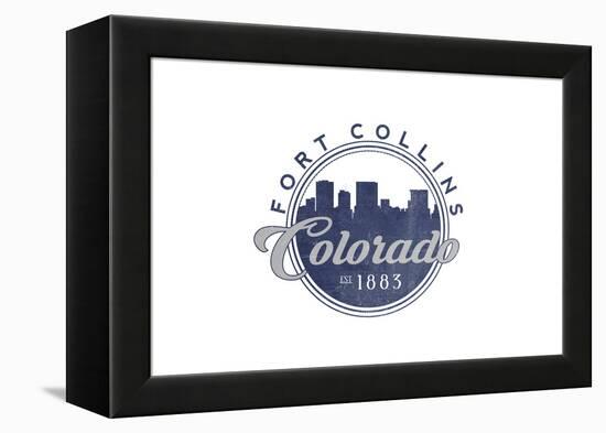 Fort Collins, Colorado - Skyline Seal (Blue)-Lantern Press-Framed Stretched Canvas