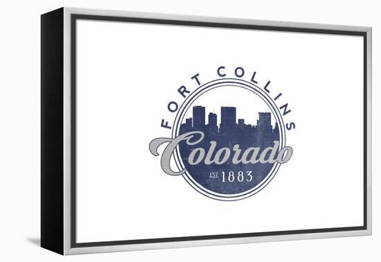 Fort Collins, Colorado - Skyline Seal (Blue)-Lantern Press-Framed Stretched Canvas