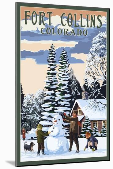 Fort Collins, Colorado - Snowman Scene-Lantern Press-Mounted Art Print