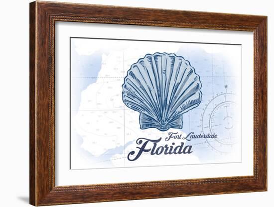 Fort Lauderdale, Florida - Scallop Shell - Blue - Coastal Icon-Lantern Press-Framed Art Print