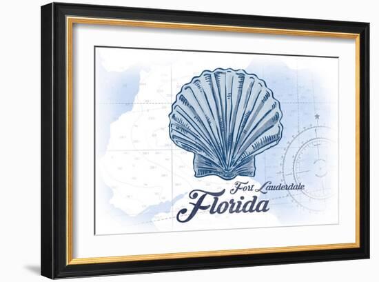 Fort Lauderdale, Florida - Scallop Shell - Blue - Coastal Icon-Lantern Press-Framed Art Print