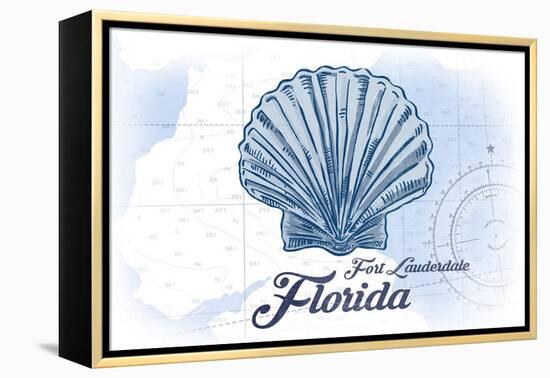 Fort Lauderdale, Florida - Scallop Shell - Blue - Coastal Icon-Lantern Press-Framed Stretched Canvas