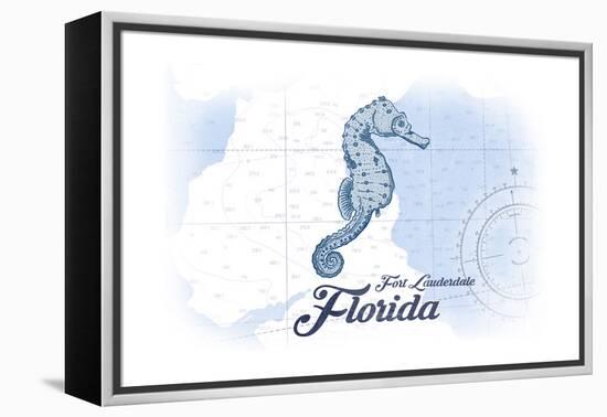 Fort Lauderdale, Florida - Seahorse - Blue - Coastal Icon-Lantern Press-Framed Stretched Canvas