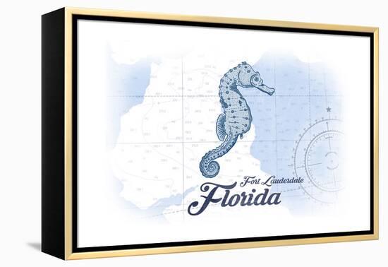 Fort Lauderdale, Florida - Seahorse - Blue - Coastal Icon-Lantern Press-Framed Stretched Canvas