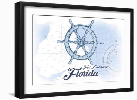 Fort Lauderdale, Florida - Ship Wheel - Blue - Coastal Icon-Lantern Press-Framed Art Print