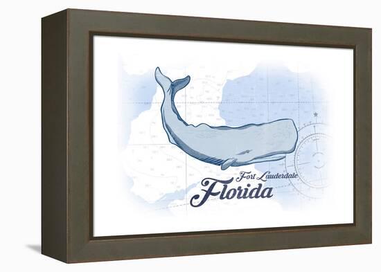 Fort Lauderdale, Florida - Whale - Blue - Coastal Icon-Lantern Press-Framed Stretched Canvas