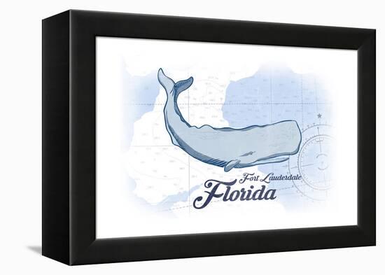 Fort Lauderdale, Florida - Whale - Blue - Coastal Icon-Lantern Press-Framed Stretched Canvas