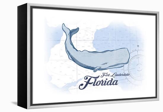 Fort Lauderdale, Florida - Whale - Blue - Coastal Icon-Lantern Press-Framed Stretched Canvas