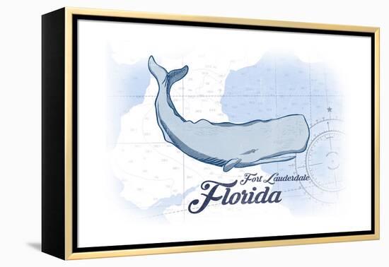 Fort Lauderdale, Florida - Whale - Blue - Coastal Icon-Lantern Press-Framed Stretched Canvas