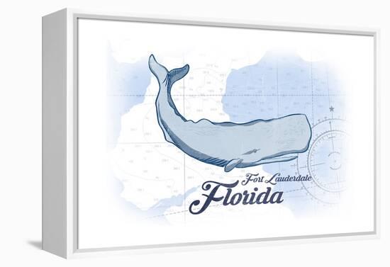 Fort Lauderdale, Florida - Whale - Blue - Coastal Icon-Lantern Press-Framed Stretched Canvas