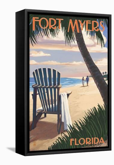 Fort Myers, Florida - Adirondack Chair on the Beach-Lantern Press-Framed Stretched Canvas